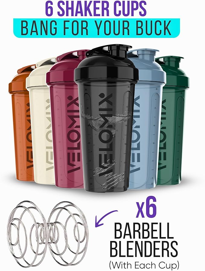 '-6 PACK- Shaker Cups for Protein Shakes 28 oz - 6x Wire Whisk | Leak Proof Protein Shaker Bottle for Protein Shakes, Shaker Bottle Pack for Pre & Post Workout, Shaker Cup, Shaker Bottle Cups