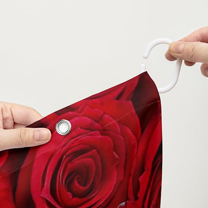 AILONEN Red Rose Couple Shower Curtain,Red and Gold Hearts Printed Bath Curtain,Modern Waterproof Luxury Rose Themed Bathroom Decor, 72" W x 78" H