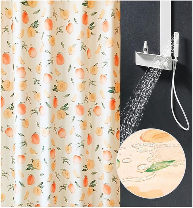 Honey Peach Print Shower Curtain for Bathroom Decor, 70.8" x 78.7" Waterproof Polyester Fabric Fruit Plant Shower Curtain Art Bath Curtain with 12 Hooks