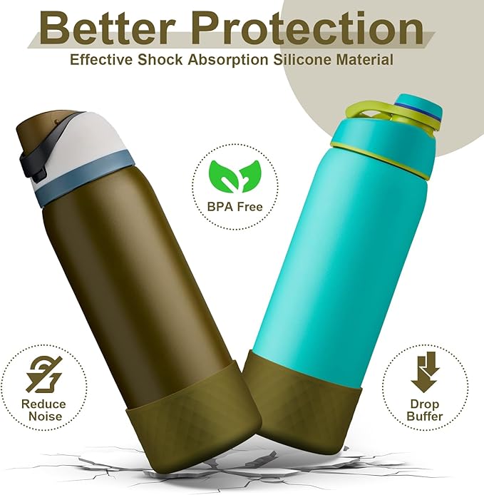2PCS Silicone Water Bottle Boot for Owala 24oz 32oz 40oz, Anti-Slip Protective Sleeve Bottom Bumper Protector for FreeSip, Twist, and Flip Stainless Steel Water Bottles