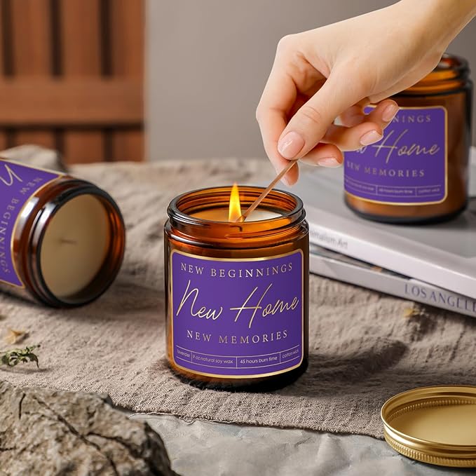 Housewarming Gifts,New Home Gift Ideas with Soy Candle,House Warming Gifts for New Apartment,Welcome Home Gift Idea for New Homeowner,Real Estate Closing Gifts,Moving Away Party Favors - Purple
