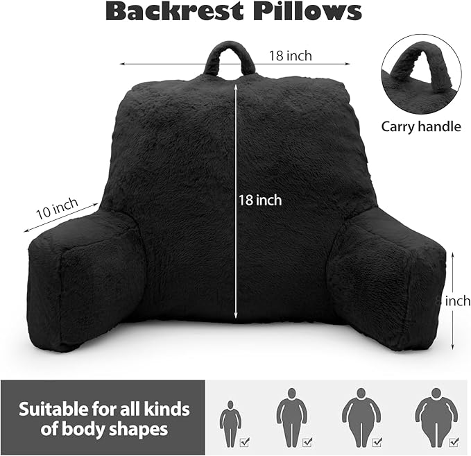 Reading Pillow Large Bed Pillow,Backrest with Arms, Back Support for Sitting Up in Bed, Couch for Lounging Bedrest,Black