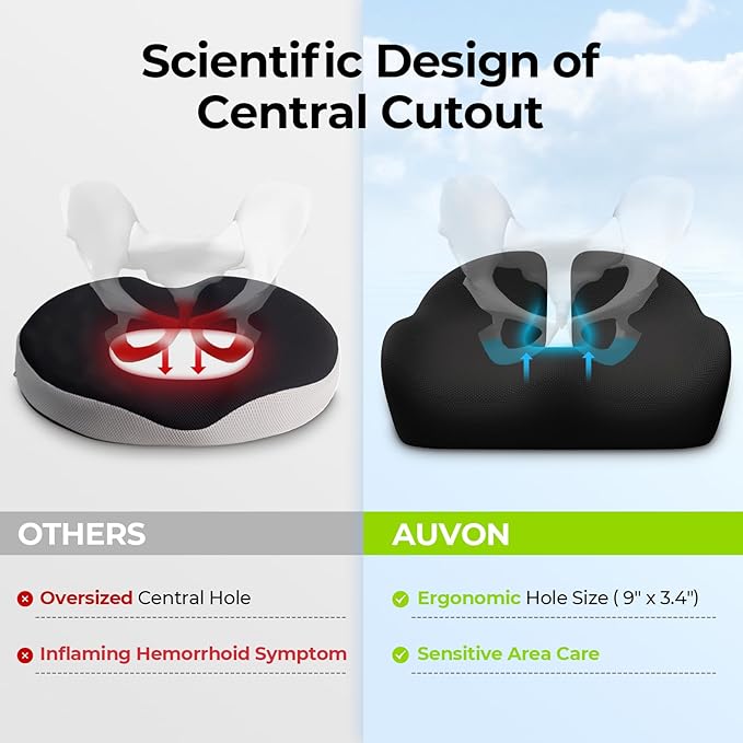 AUVON Enhanced Thick 4.7" Seat Cushions for Office Chairs, Hemorrhoid Pillow with Innovative Memory Foam for Balanced Support and Softness, Donut Pillow for Sciatica and Tailbone Pain Relief