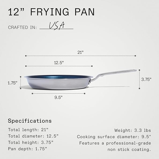 Made In Cookware - ProCoat 12" Non Stick Frying Pan (Harbour Blue) - 5 Ply Stainless Clad Nonstick - Professional Cookware - Crafted in USA - Induction Compatible