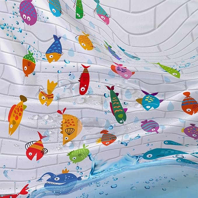 AILONEN Cute Fish Shower Curtain for Kids 36" W*72" H Inch,Raining Fish Playing Water Shower Curtains,12 Pack Hooks Polyester Waterproof Fabric Decor for Bathroom Bathtub Panels