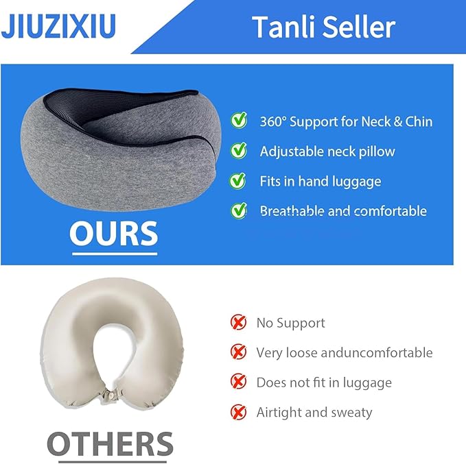 Fly Hugz Travel Pillow,Neck Pillow, Travel Pillow,100% Pure Memory Foam,Comfortable Breathable,Stowable,360° Travel Neck Pillows for Sleeping, Car, Airport