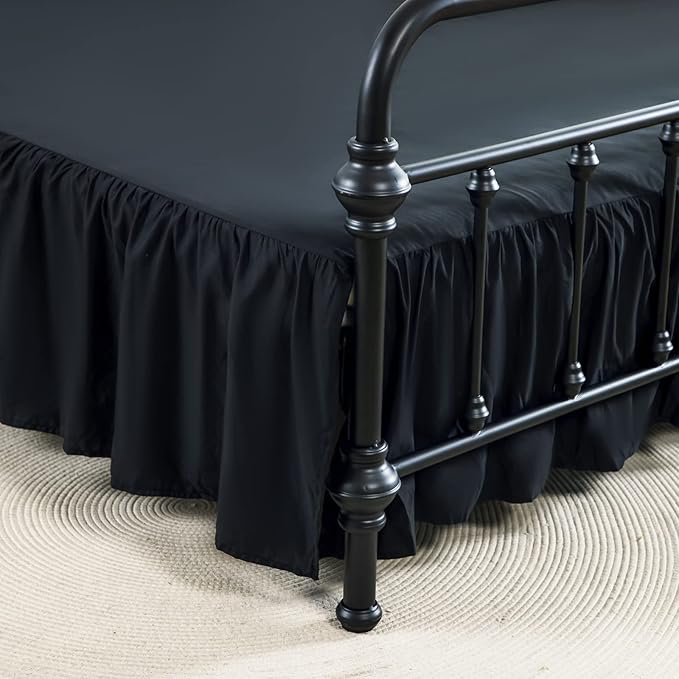 Bed Skirt Twin Size Ruffled Bed Skirt with Split Corners, 14 Inch Drop Dust Ruffle Bed Skirt with Platform, Black