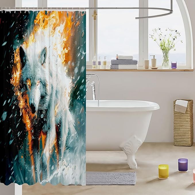 Feelyou Wolf Bathroom Shower Curtain Set Wolves Howling Bath Curtain Animal Wolves Shower Curtain Wolf Life Kids Bathroom Accessories Wild Animal 72"x78"