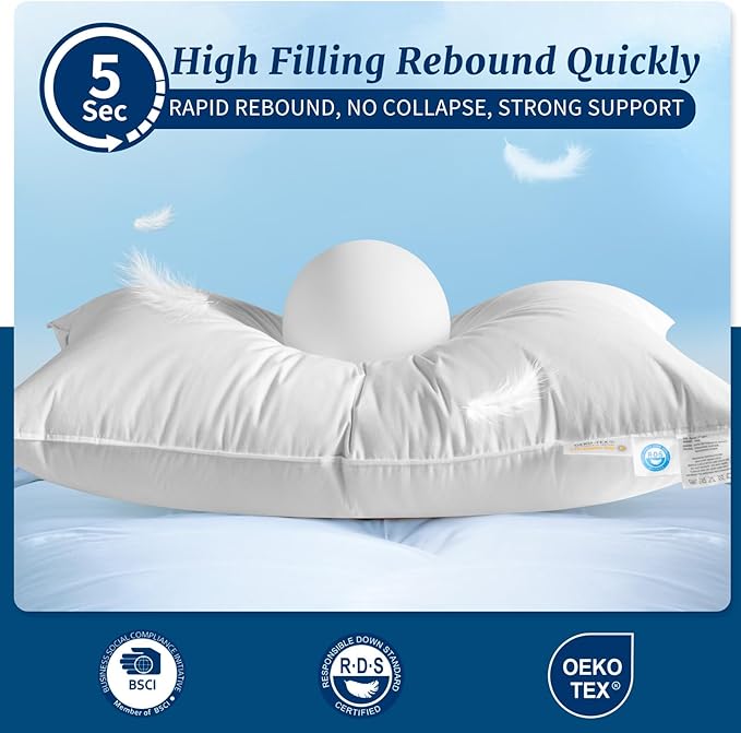 Canadian Luxury Goose Down Pillow Queen Size - 900 Fill Power, 600 TC Cotton Shell- Ultra Soft and Comfort Sleep Pillows - Bed Pillows for Back, Stomach, Side Sleeper(White,Queen(Pack of 1))