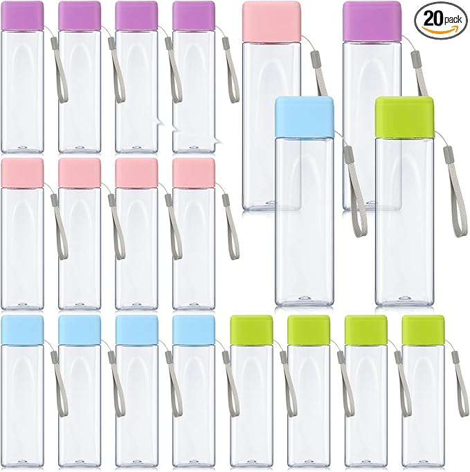 20 Pieces Water Bottle Bulk 17 oz Plastic Sports Water Bottles Reusable Leak Proof Portable Drink Bottles Large with Lid for Outdoor Fitness(Pink, Blue, Green, Purple)