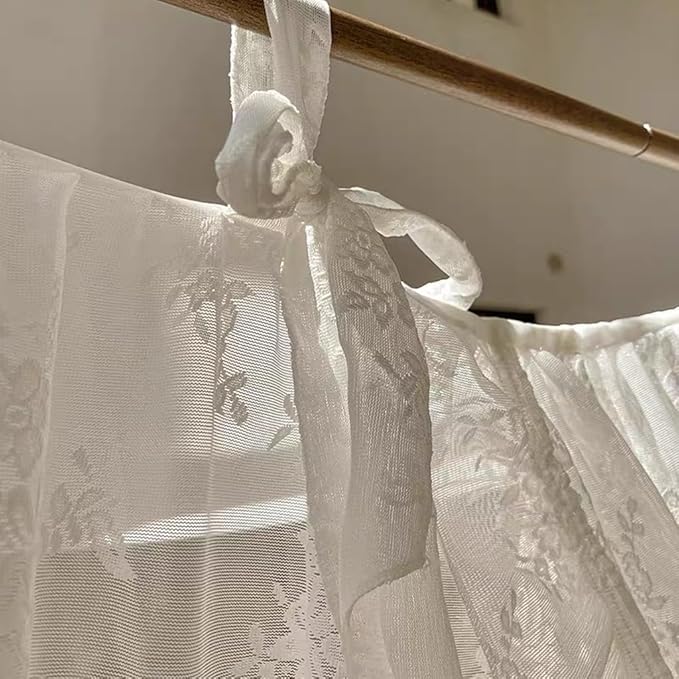 Elegant Lace Princess 4 Corner Post Mosquito Net Romantic for Girls Women Bed Curtain Canopy for Adult Wedding Bedroom Kids Rooms Decoration (Type3-Beige-White, California King)