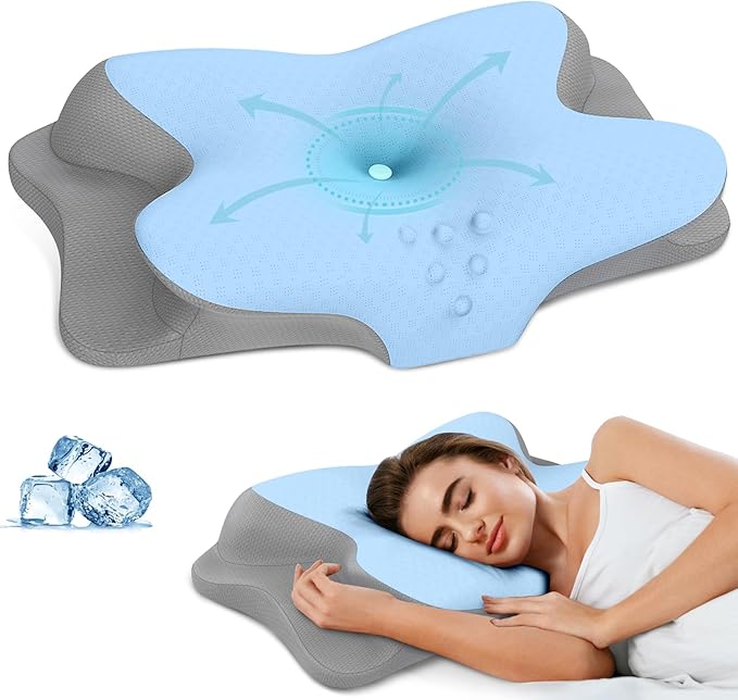 Cervical Neck Pillow - Cooling Pillow for Neck Pain Relief, Ergonomic Contour Side Sleeper Pillow for Sleeping, Orthopedic Memory Foam Pillows for Back & Stomach Sleepers with Pillowcase