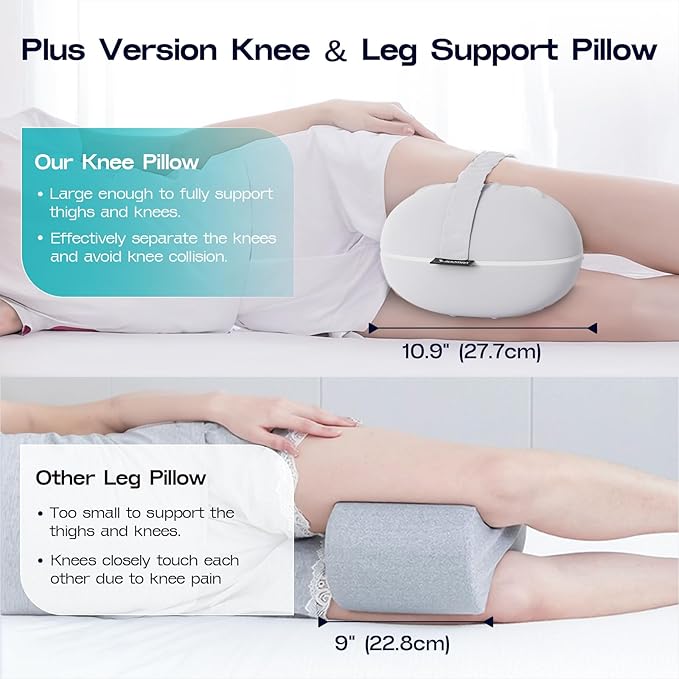 Cooling Leg Pillow for Side Sleeping - Pregnancy Knee Pillow with Strap - Memory Foam Knee Pillow for Side Sleepers Hip Pain Relief & Spine Alignment (Light Grey)