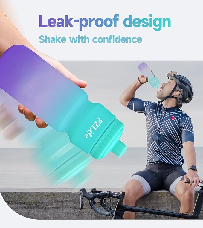 24oz Bike Squeeze Water Bottle, BPA Free Cycling Water Bottle,Leakproof, with Capacity Scale w/Pull Top Lid, Reusable Sport Water Bottle, for Bicycle, Gym,Running