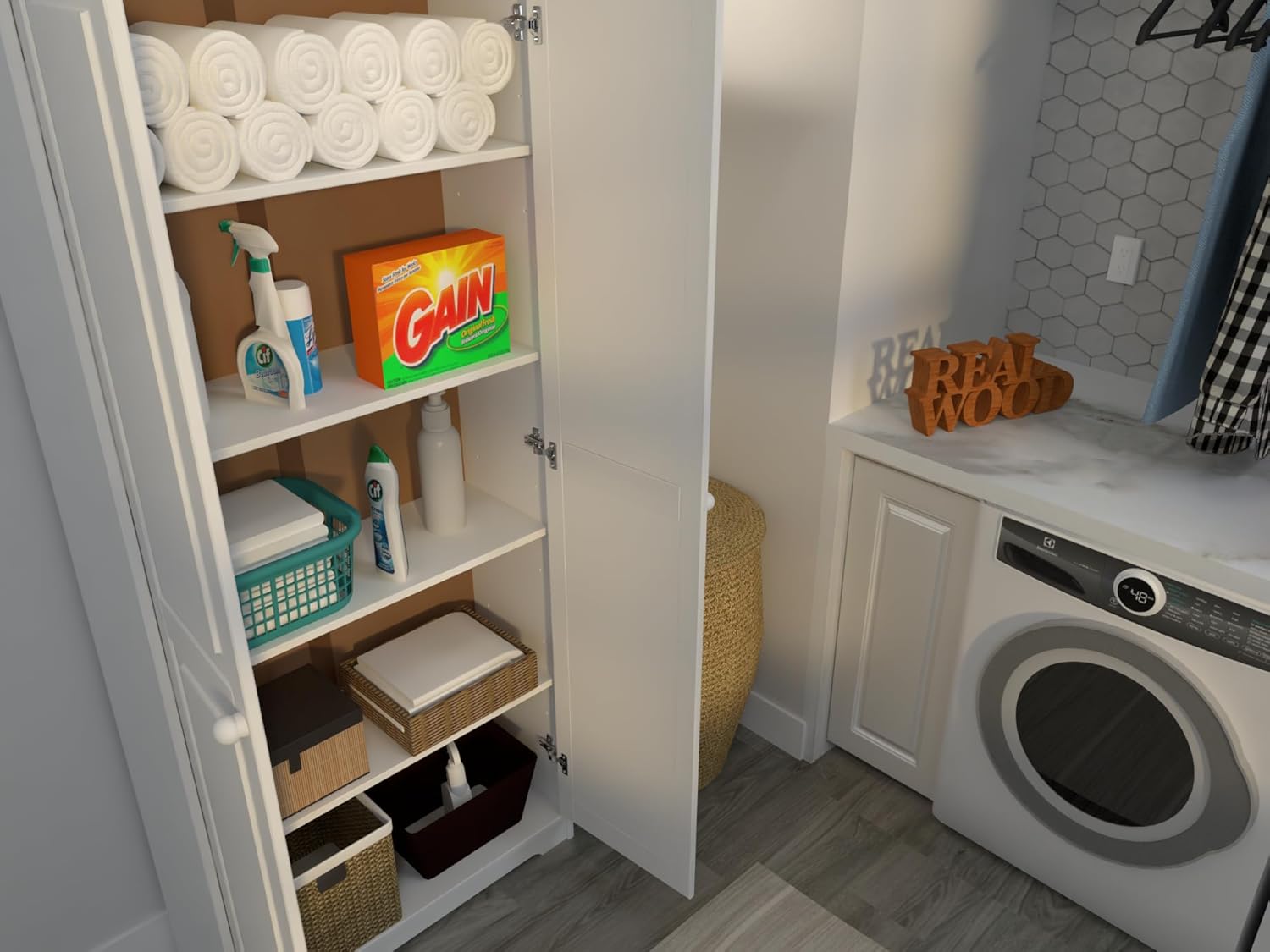 Pantry Cabinet Storage Cabinet with 2 Doors Solid Wood - Adjustable Shelves for Kitchen, Dining Room, or Utility Room Organization