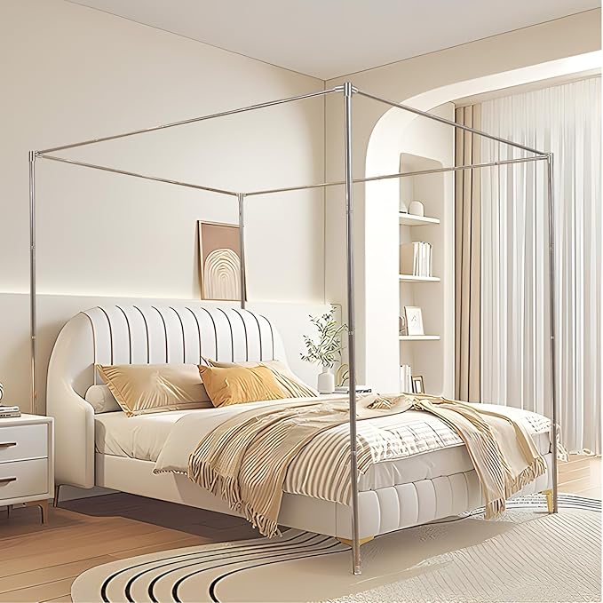 Canopy Bed Frame Post for King Size Beds,Premium Stainless Steel Bed Post Poles Thicken Bed Canopy Frame,Fit for Four-Corner Bed and Mosquito Curtains