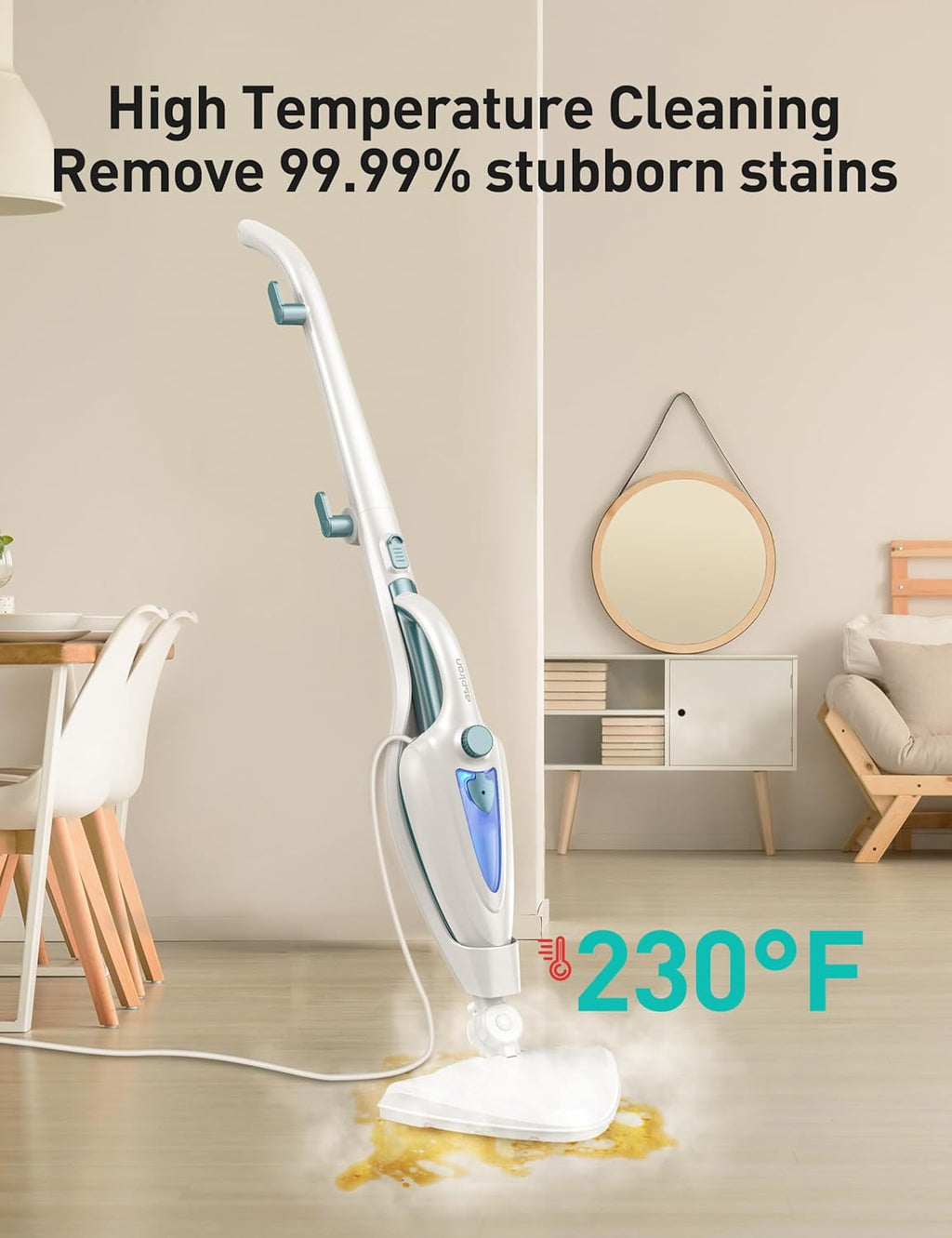 12-in-1 Steam Mop, Fast 15-Sec Heat-Up, 1500W Detachable Handheld Steam Cleaner with 2 Dirt Grip Pads, Removes 99.99% Stubborn Stains for Hardwood Floors, Windows, Tiles, Furniture, Pearl Teal