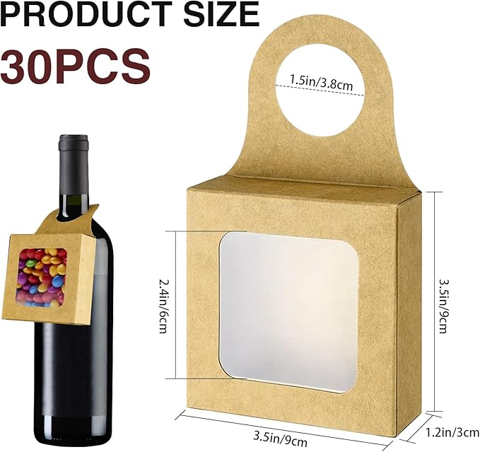 30Pcs Kraft Paper Wine Bottle Box with Window Hanging Foldable Gift Boxes,for Gifts Empty Wine Bottles for Decoration Bottle Hanger Favor Box Gift beauty label with square transparent casement window