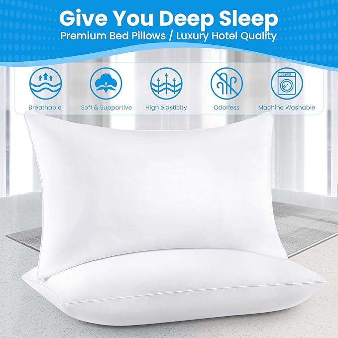 Bed pillows for sleeping, Down alternative pillows,White,Microfiber filled, King pillow set of 2,20 x 36 Inches,Super soft,Hotel collection,King size pillows for back,stomach or side sleepers