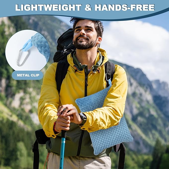 3 in 1 Travel Pillow and Blanket Set - 280 GSM Travel Blanket Airplane Compact with Bag, Inflatable Travel Pillow, Packable Airplane Blanket, Luggage Sleeve & Backpack Clip (Slate Blue)