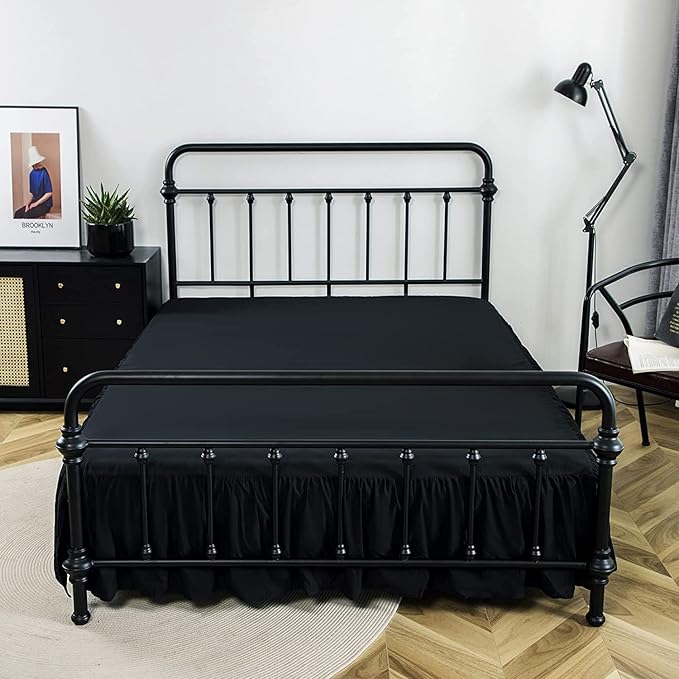 Bed Skirts Queen Size Ruffled Bed Skirt with Split Corners, 18 Inch Drop Dust Ruffle Bed Skirt with Platform, Black