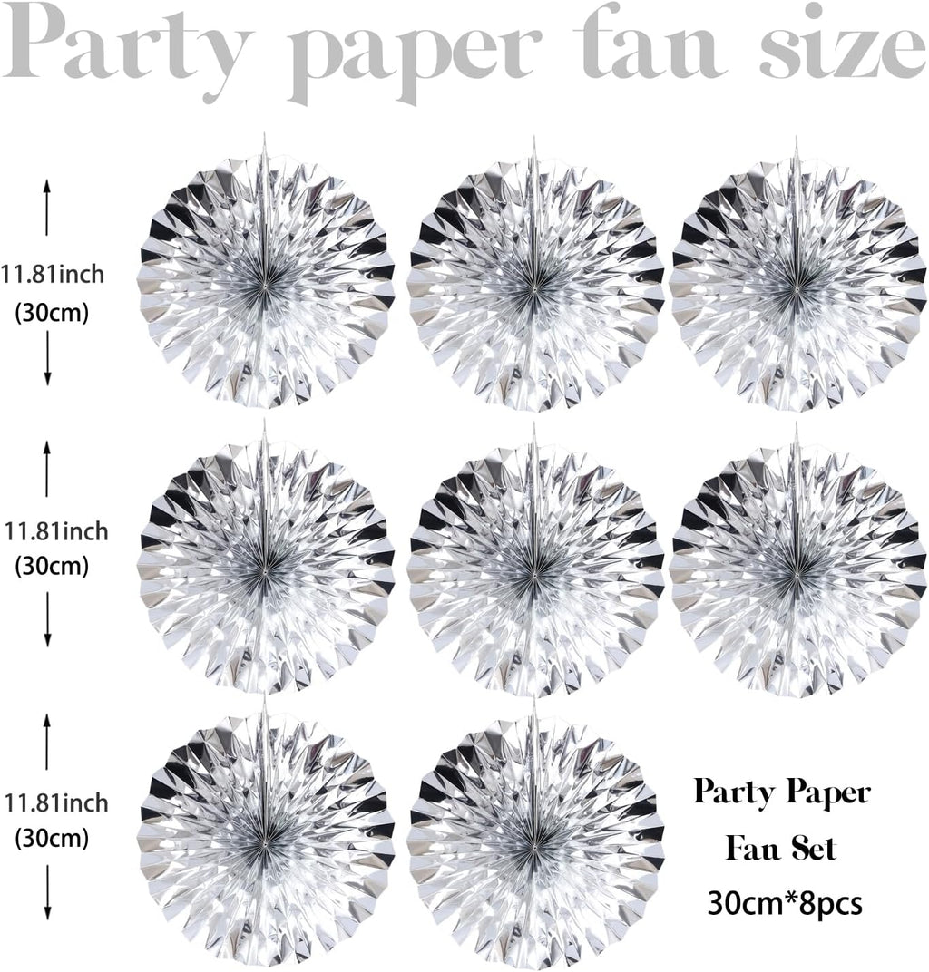 Silver Birthday Decorations,DIY Silver Paper Fans Hanging Decoration ,DecoracióN De CumpleañOs para Hombre,Wedding Decorations for Party 12in,Birthday Decorations for Men 30 Color DIY Set (Silver)