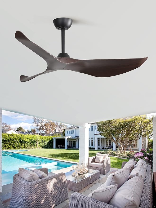 Sofucor 52" Ceiling Fan no Light and Remote Control, Modern Ceiling Fan Without Light, Indoor Outdoor Ceiling Fan with Reversible Motor, 6 Speeds, Brown