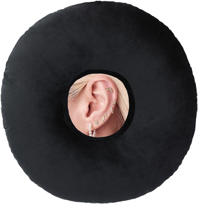 Ear Hole Piercing Pillows for Ear Pain Side Sleeping CNH Pillow Pressure Sore Pain Relief Ear Guard Protector Lifesaver Tinnitus Support Neck Head, Black Velvet