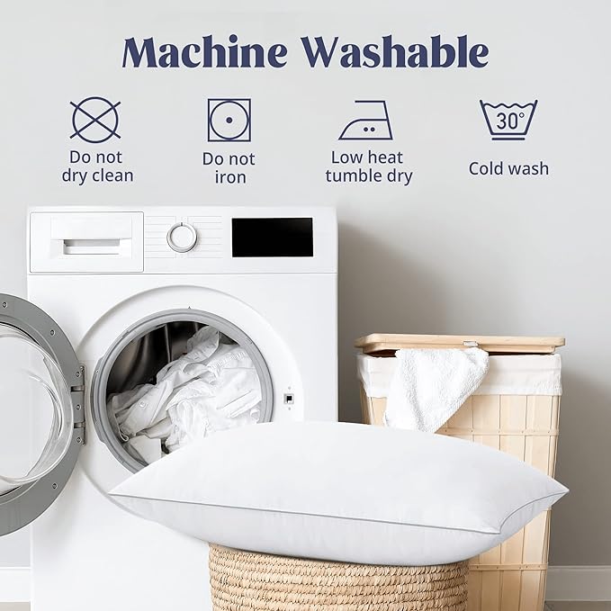 puredown® Goose Feather Bed Pillow with 100% Cotton Cover, 1 Pack, Queen Size Hotel Collection Pillow for Sleeping with Silver Piping