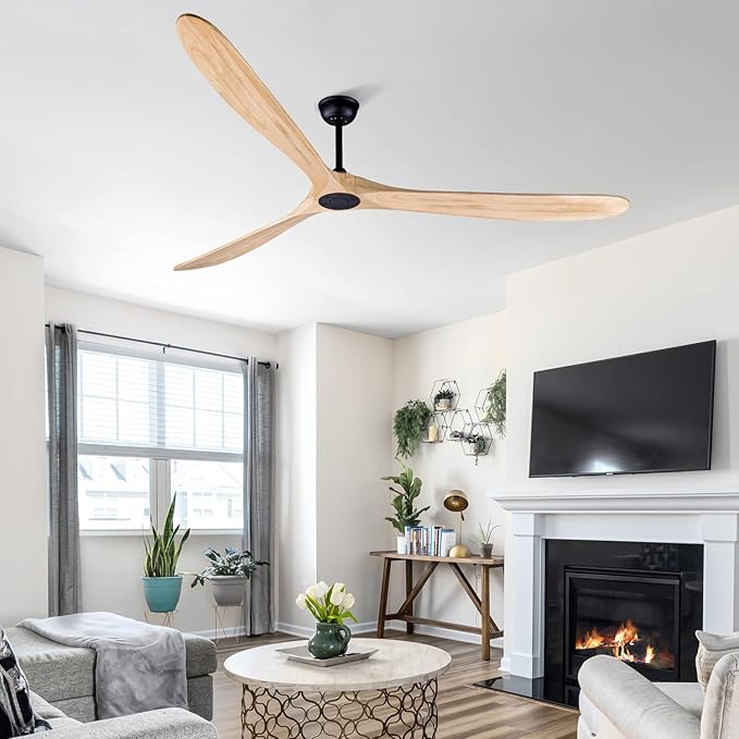 Bigzone 88" Large Ceiling Fan No Light With Remote, DC Motor Quiet Energy Saving,3 Balsa Wood Blades,Outdoor/Indoor Ceiling Fan With Reversible Blades
