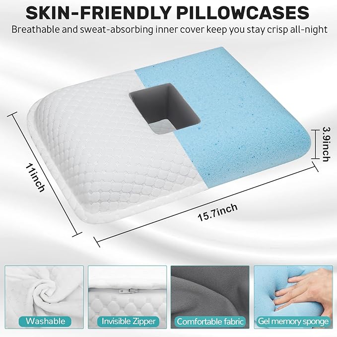 Ear Piercing Pillow with Holes for Ear Pain CNH Side Sleepers, Adjustable Memory Foam Ear Pillow for Ear Discomfor, Earrings, Noise-Canceling Earplugs, Headphones, Enjoy Sound Sleep