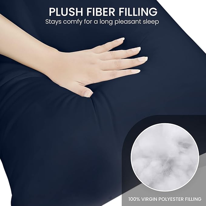 Utopia Bedding Full Body Pillow for Adults (Navy, 20 x 54 Inch, Pack of 06) Long Pillow for Sleeping, Large Pillow Insert for Side Sleepers