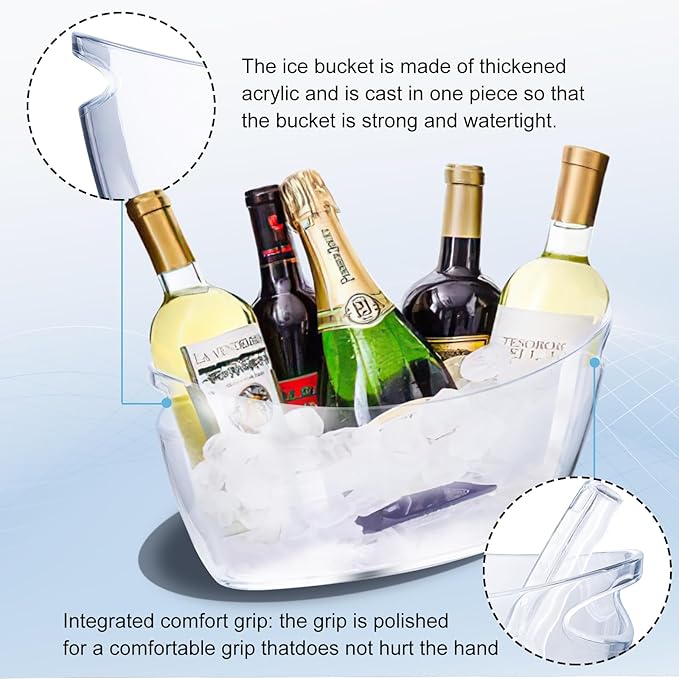 2 PCS Ice Buckets, Clear Acrylic Ice Bucket for Party, 5,5L Mimosa Bar Champagne Bucket Ice Beverage Drink Tube with Handles for Wine Beer Cocktail Bar, Hold 3 Wine, 2 Ice Scoops