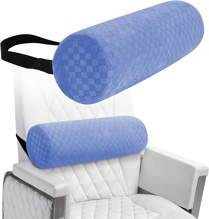 Lumbar Roll Pillow for Lower Back, Lumbar Support Foam Roll Cushion with Pillowcase and Upgraded Strap for Office, Chair, Car, Seat Pain Relief & Improving Posture (Light Blue, Long-15*4.3'')