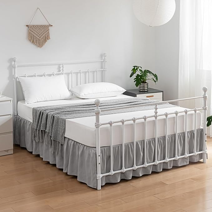 Bed Skirt Full Size Ruffled Bed Skirts with Split Corners, 12 Inch Drop Dust Ruffle Bed Skirt with Platform, Light Gray