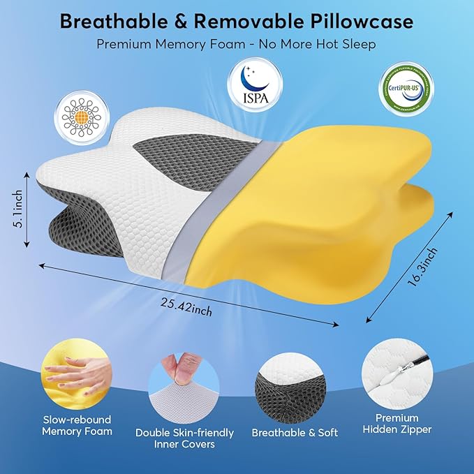 Anvo Cervical Pillow for Neck Pain Relief - Neck Pillows for Pain Relief Sleeping - Cervical Memory Foam Pillows for Neck Pain - Ergonomic Pillow for Side Back Stomach Sleeper-White Queen