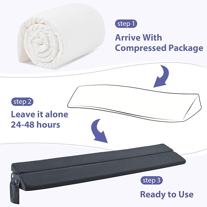 Bed Wedge Pillow for Headboard - Wedge Pillow Headboard Queen (60"x10"x6") - Foldable Bed Gap Filler/Headboard Pillow/Mattress Wedge - Fill Gap (0-8") Between Headboard and Mattress - AshGray