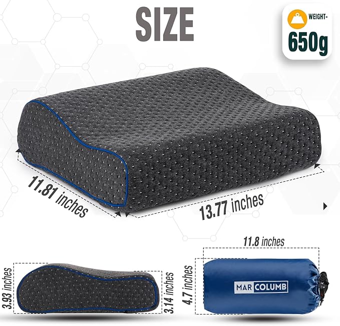 Travel & Camping Comfortable Memory Foam Pillow – Easy to Carry Portable Bag – Temperature Regulating Pillow Case - Perfect for Travelling, Grey Contour