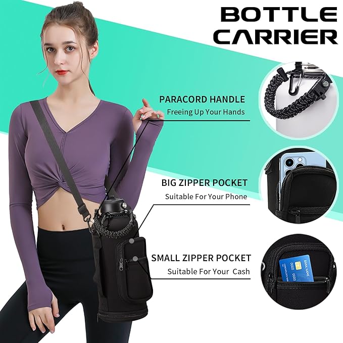 2/3 Gallon Water-Bottle with Straw & Spout Lids - 87oz Insulated Water Bottle Cold-48h Hot-24h, Men Women Stainless Steel Water Jug Travel Mug w/ Strap Carrier Bag, Paracord Handle, Protective Boot