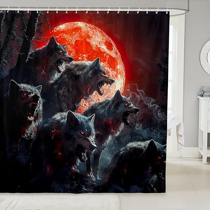 Feelyou Boys Wolf Bath Curtain Wolf Shower Curtain for Kids Wolves Howling Bathroom Shower Curtain Set Animal Wolves Kids Bathroom Accessories Wolf Life 72"x78"