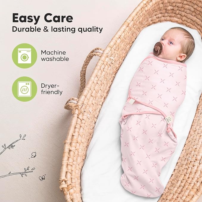3-Pack Organic Baby Swaddle Sleep Sacks - Newborn Swaddle Sack, Ergonomic Baby Swaddles 0-6 Months, Swaddles for Newborns, Baby Sleep Sack, Baby Swaddle Blanket Wrap, Baby Essentials(Blossom Large)