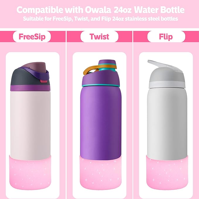 2PCS Silicone Water Bottle Boot for Owala 24oz 32oz 40oz,Anti-Slip Protective Sleeve Bottom Bumper Protector for FreeSip, Twist, and Flip Water Bottles