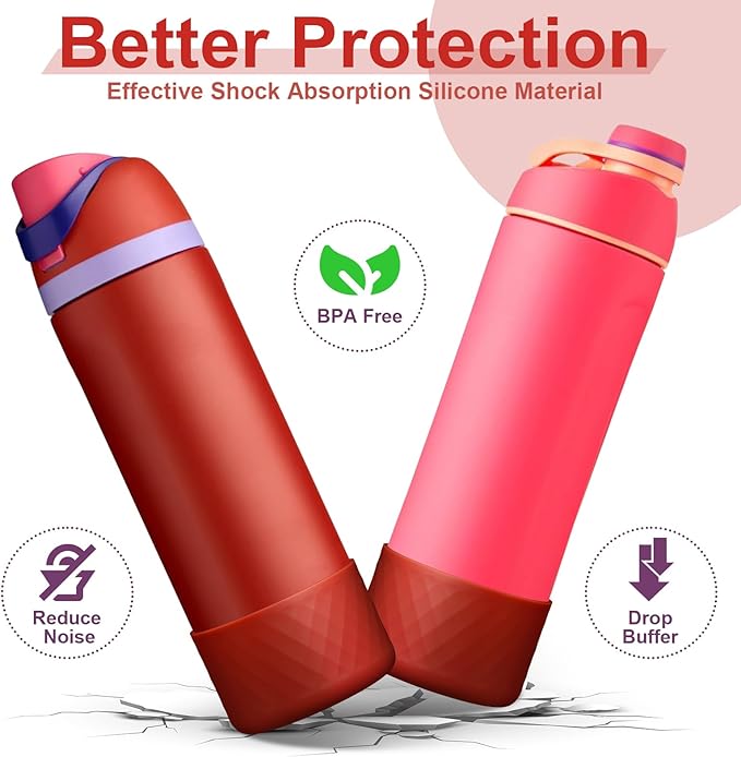 2PCS Silicone Water Bottle Boot for Owala 24oz 32oz 40oz, Anti-Slip Protective Sleeve Bottom Bumper Protector for FreeSip, Twist, and Flip Stainless Steel Water Bottles