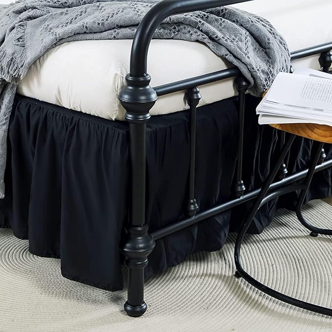 Bed Skirt Queen Size Ruffled Bed Skirt with Split Corners, 16 Inch Drop Dust Ruffle Bed Skirt with Platform, Queen - 16" Drop, Black