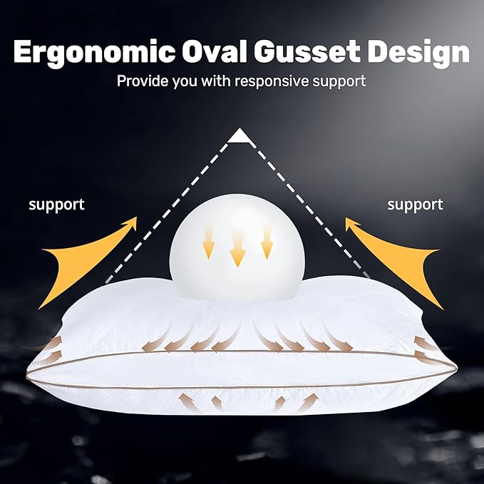 UNIKOME Goose Feather and Down Pillows,Oval Gusseted Feather Down Pillow for Sleeping, 100% Cotton Pillow Cover, Standard Size, Set of 2
