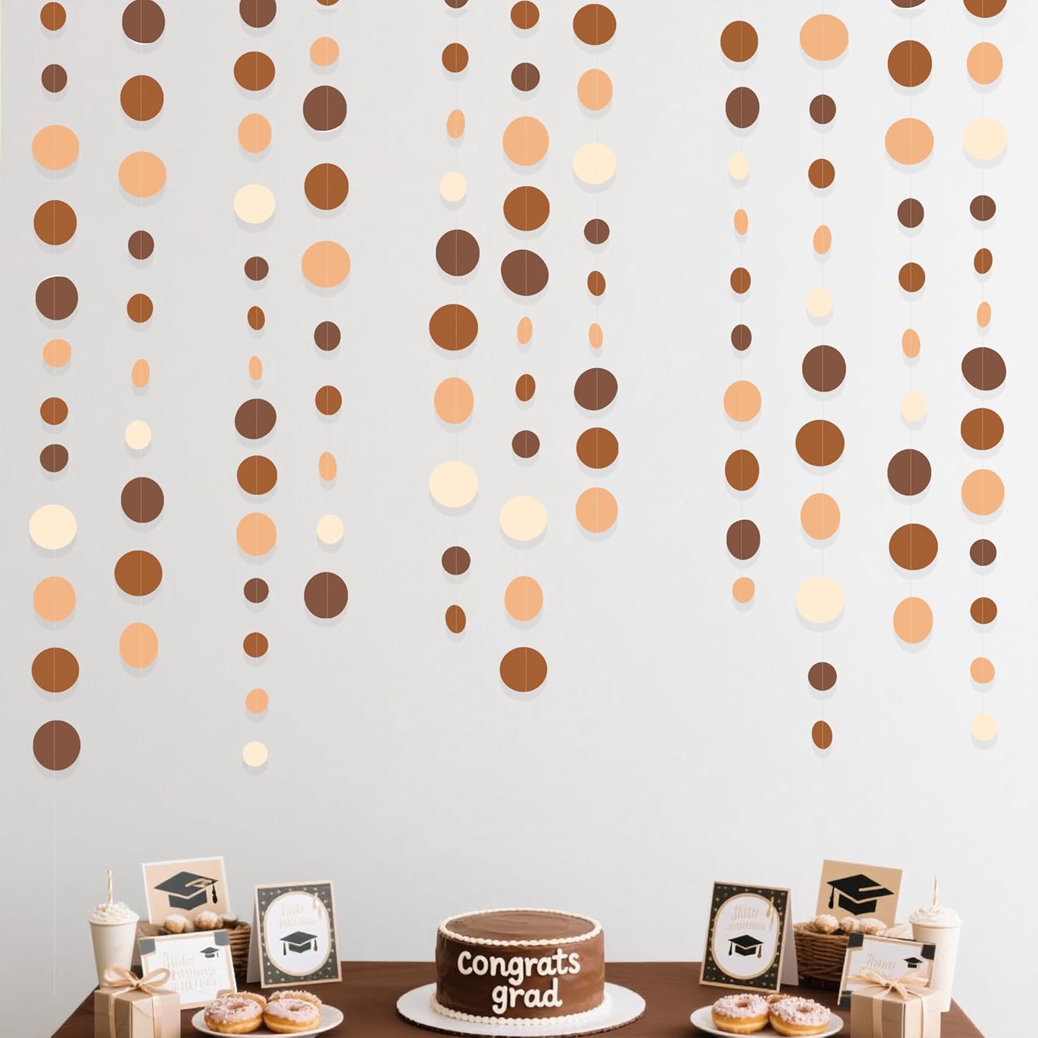 Ombre Brown Party Decorations Polka Dots Garlands Cream Tan Brown Boho Hanging Paper Circle Dots Streamer for Neutral Rustic Cowboy Western Teddy Bear Birthday Baby Shower Wedding Woodland Party Decor