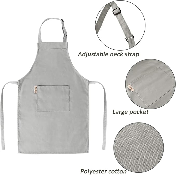 Kids Apron and Chef Hat Set-Adjustable Child Apron for Boys and Girls for Cooking Baking Light Gray