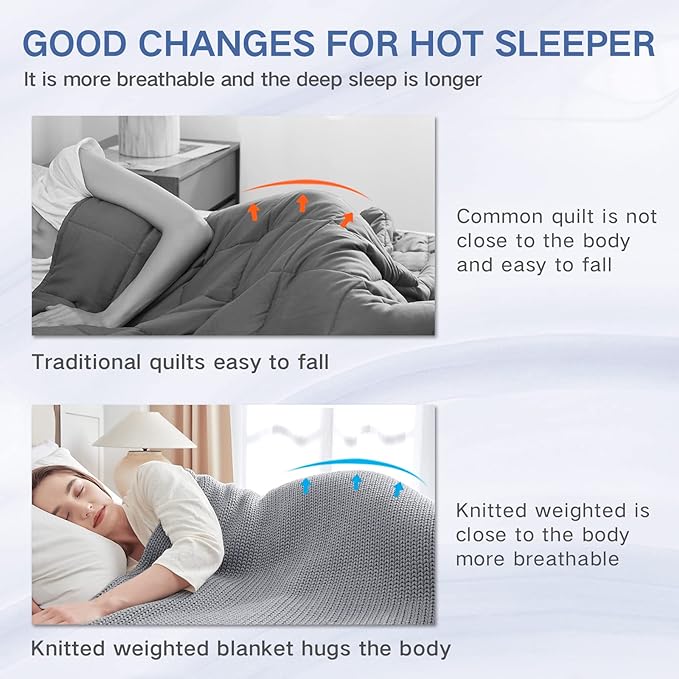 Knitted Weighted Blanket(Light Grey 50"x60" 10lbs),Home Décor Cooling Throw Blanket for Hot Sleepers,Hand Made Chunky Knit Heavy Blanket or Adults Use on Twin Size Bed