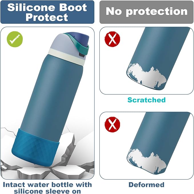 2PCS Silicone Water Bottle Boot for Owala 24oz 32oz 40oz, Anti-Slip Protective Sleeve Bottom Bumper Protector for FreeSip, Twist, and Flip Stainless Steel Water Bottles