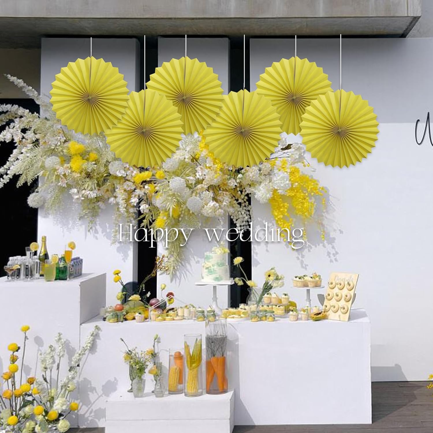 Yellow Party Decorations,Paper Decorations for Party,Lemon Decorations Party Paper Fans Bulk 16in,Anniversary Decorations for Party 30 Color DIY Set （Lemon Yellow）